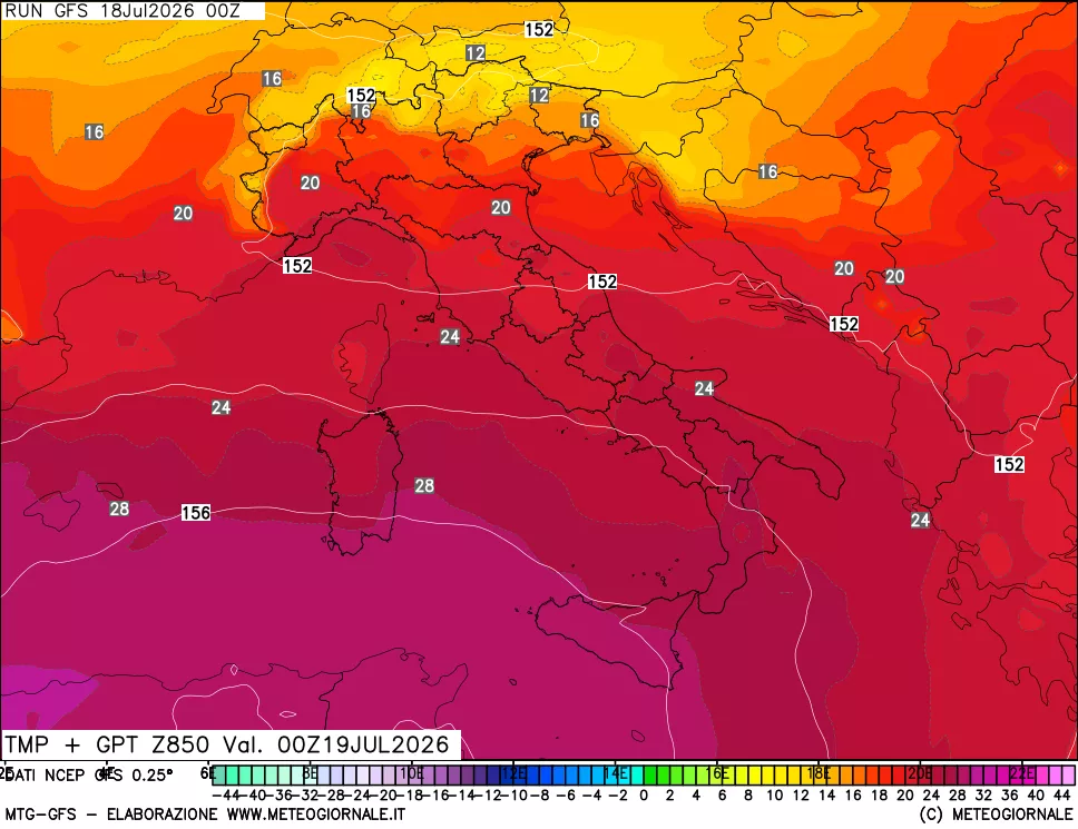 mappa 850 hPa Temp + GPT