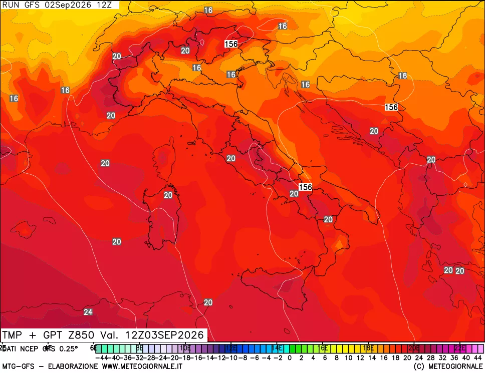 mappa 850 hPa Temp + GPT