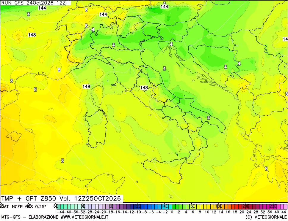 mappa 850 hPa Temp + GPT