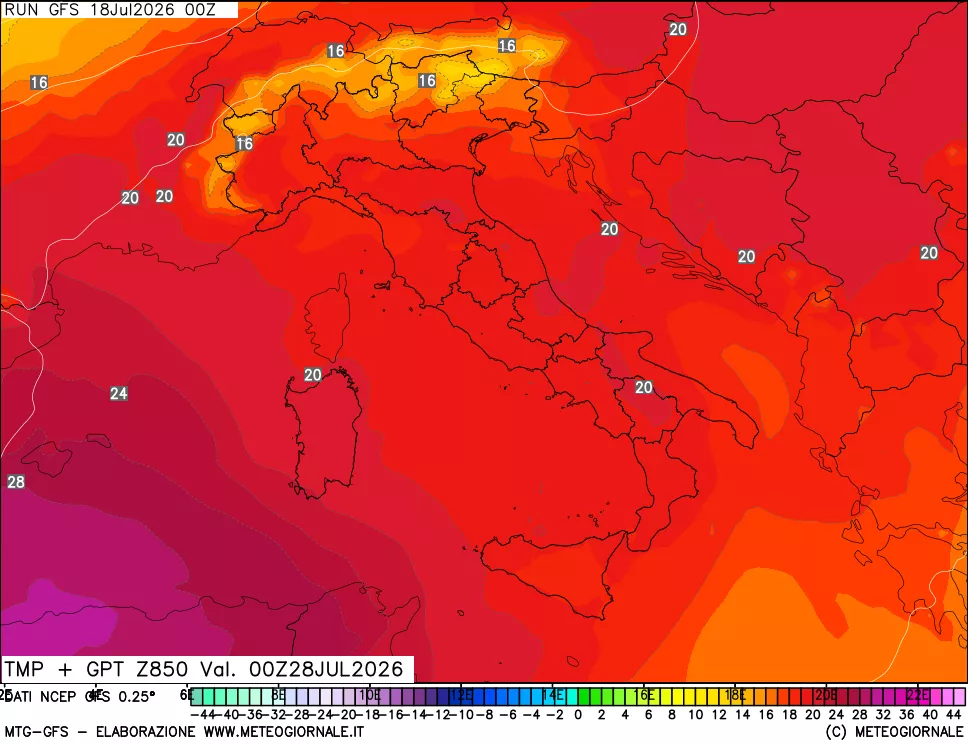 mappa 850 hPa Temp + GPT