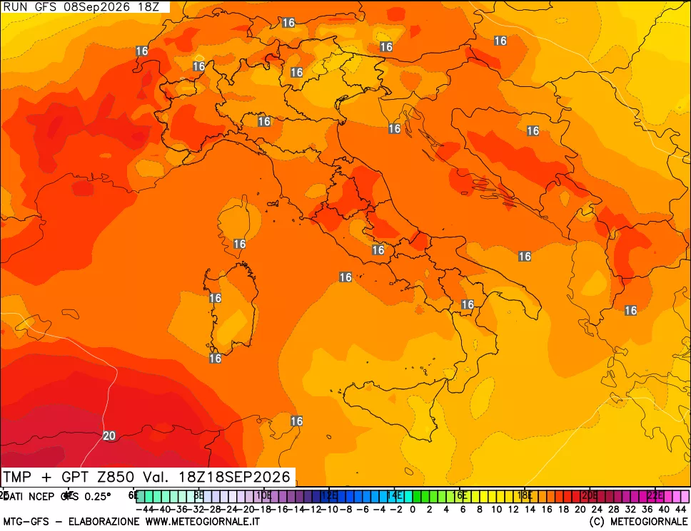 mappa 850 hPa Temp + GPT