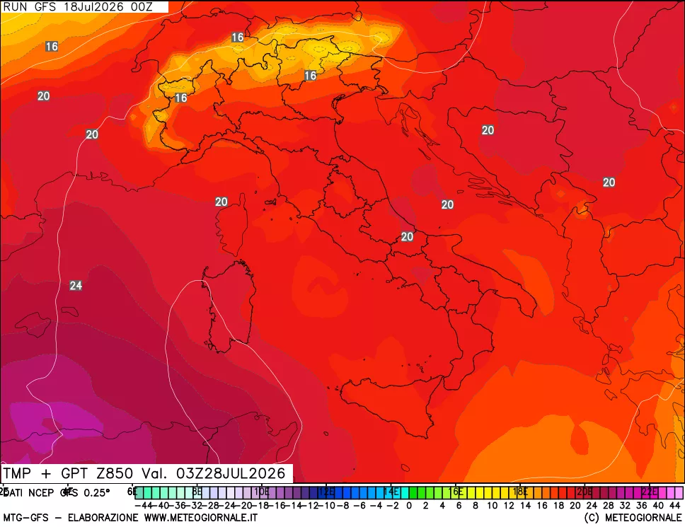 mappa 850 hPa Temp + GPT
