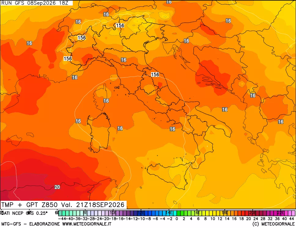 mappa 850 hPa Temp + GPT