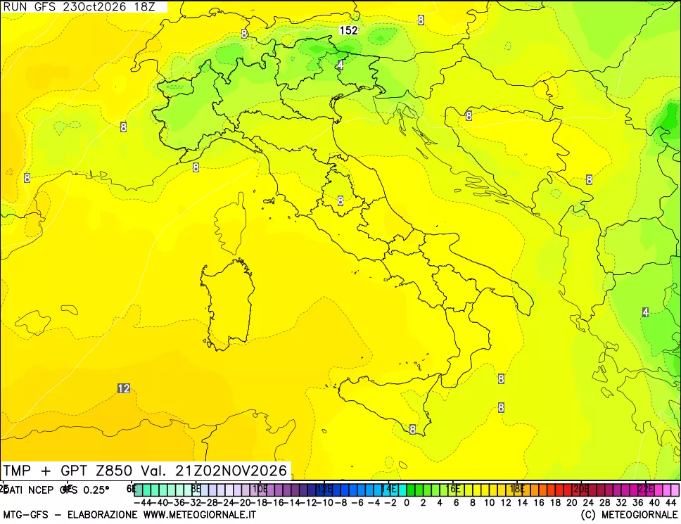 mappa 850 hPa Temp + GPT