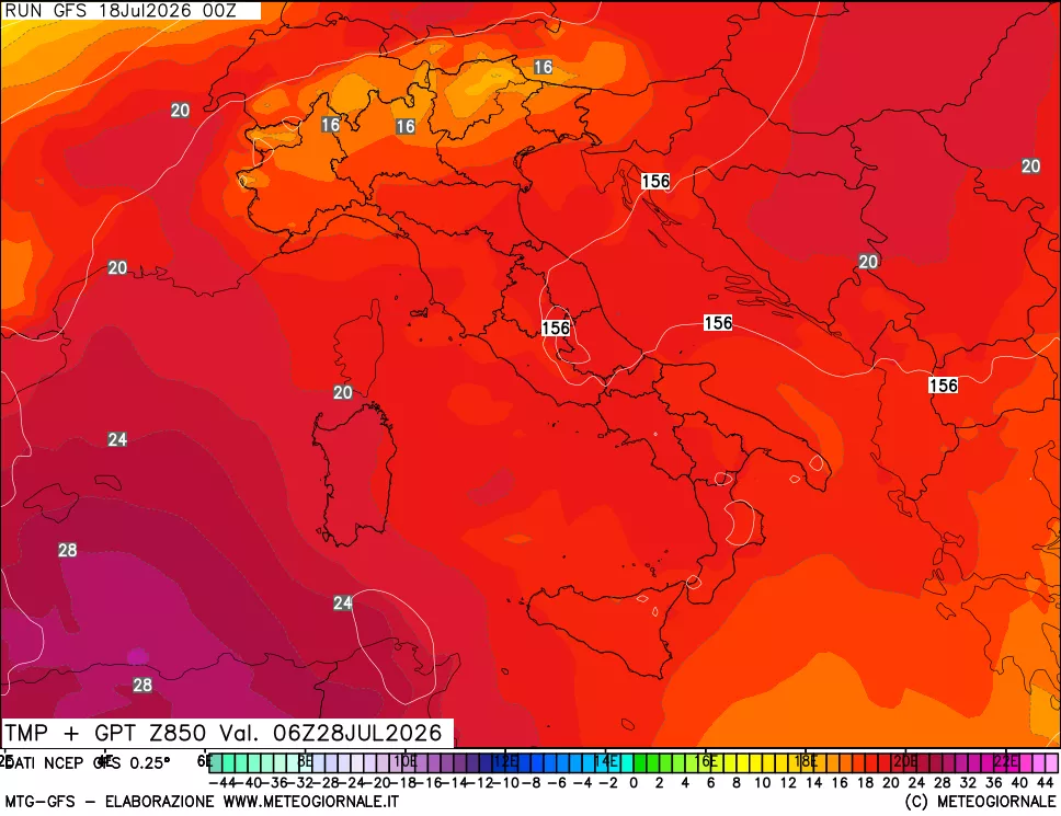 mappa 850 hPa Temp + GPT