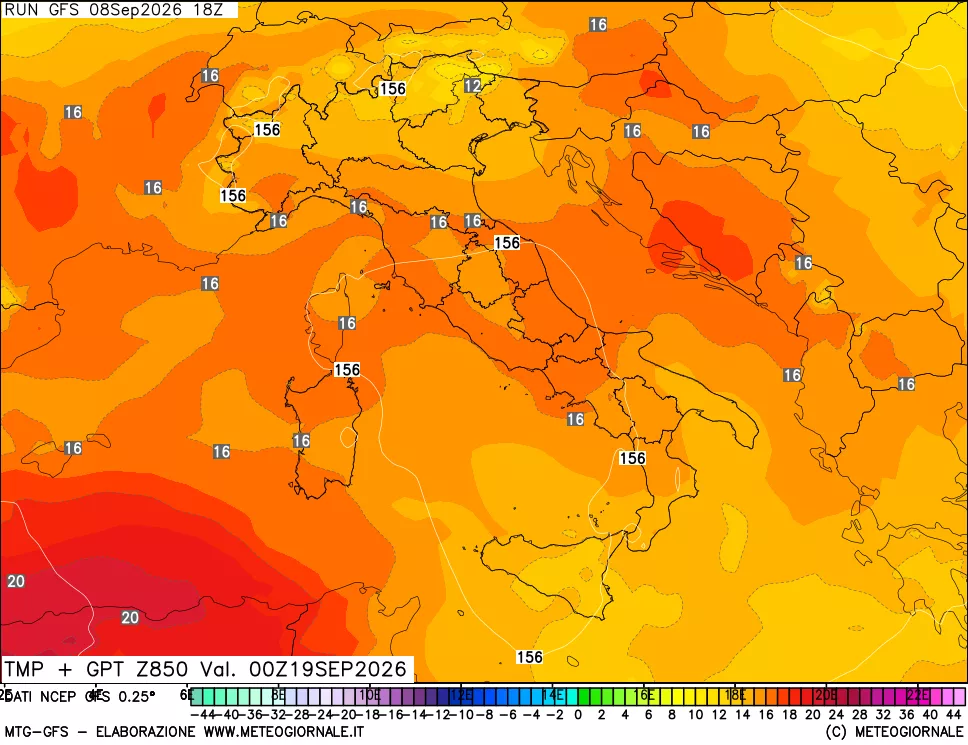 mappa 850 hPa Temp + GPT