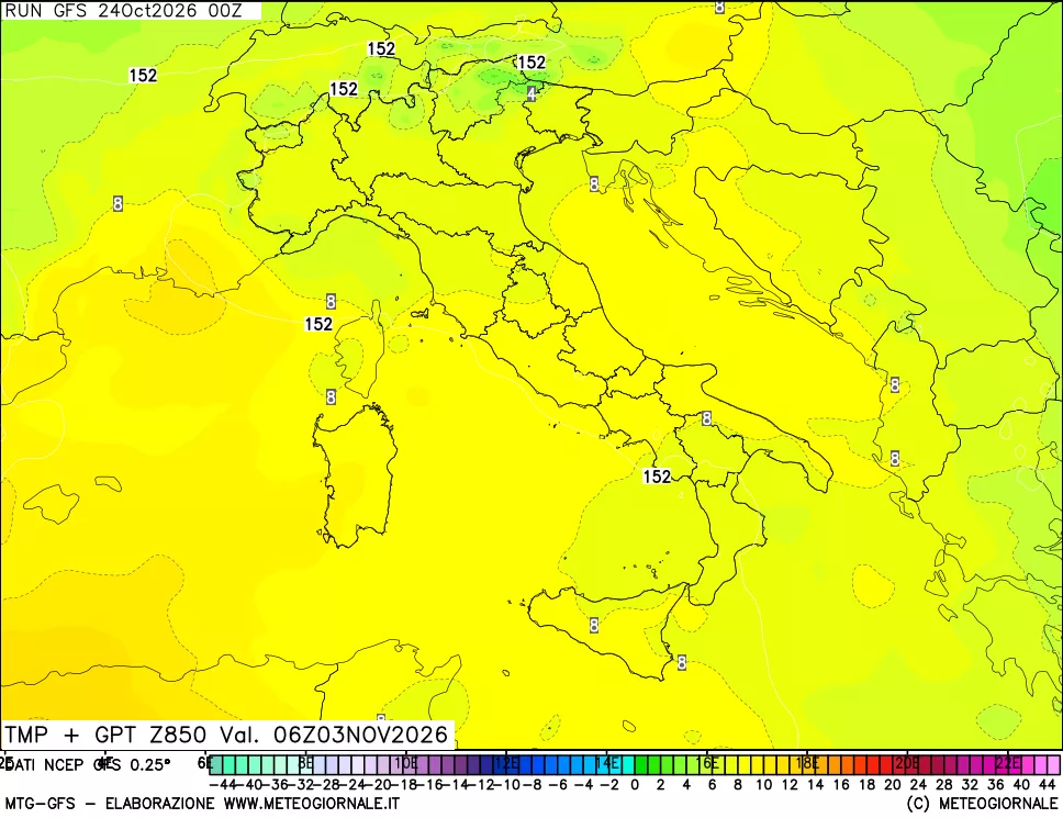 mappa 850 hPa Temp + GPT