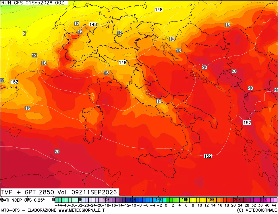 mappa 850 hPa Temp + GPT