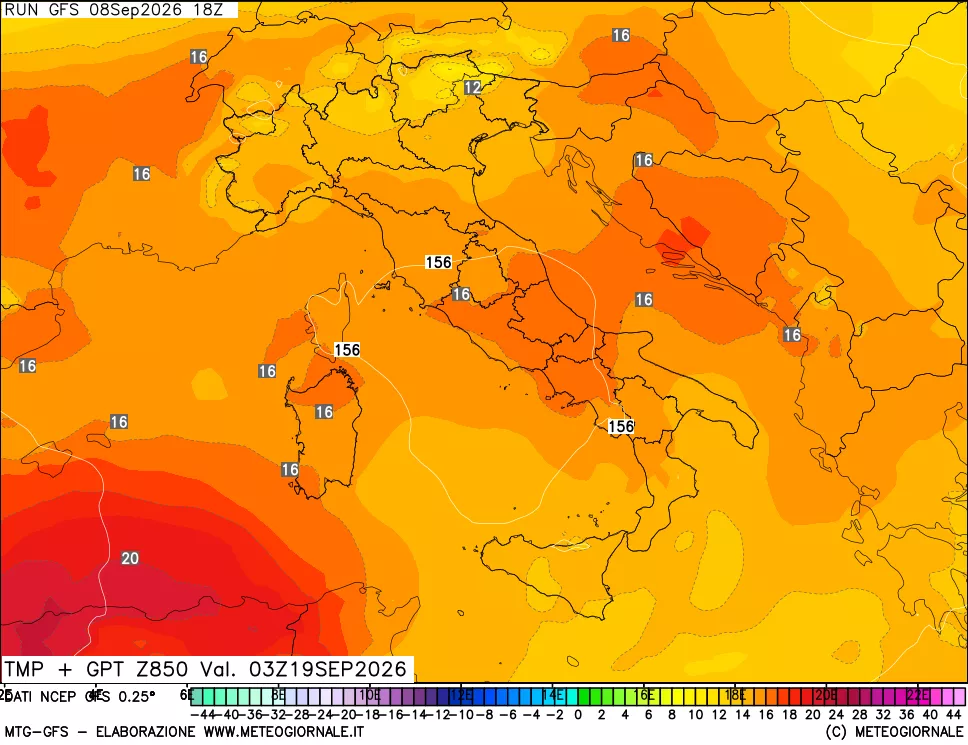 mappa 850 hPa Temp + GPT