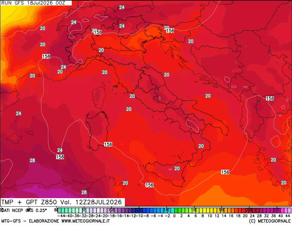 mappa 850 hPa Temp + GPT