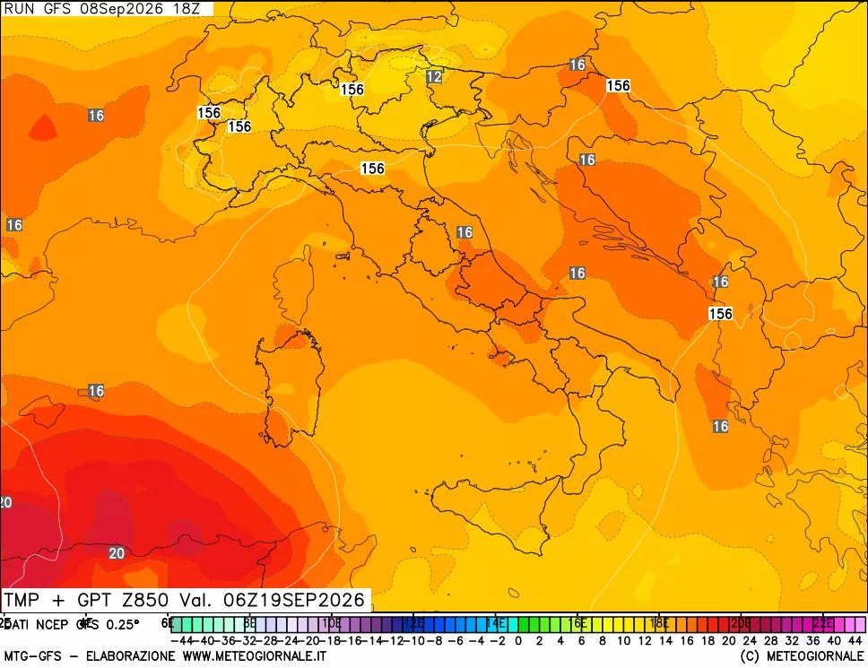 mappa 850 hPa Temp + GPT