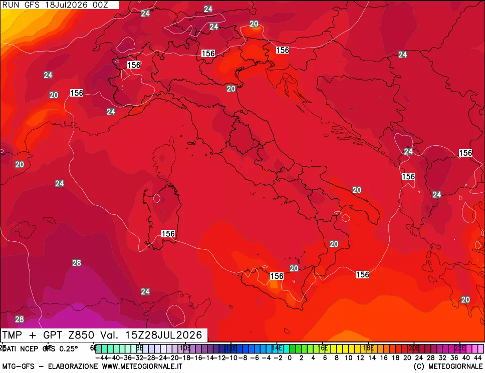 mappa 850 hPa Temp + GPT