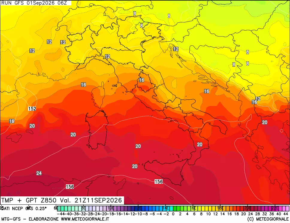 mappa 850 hPa Temp + GPT