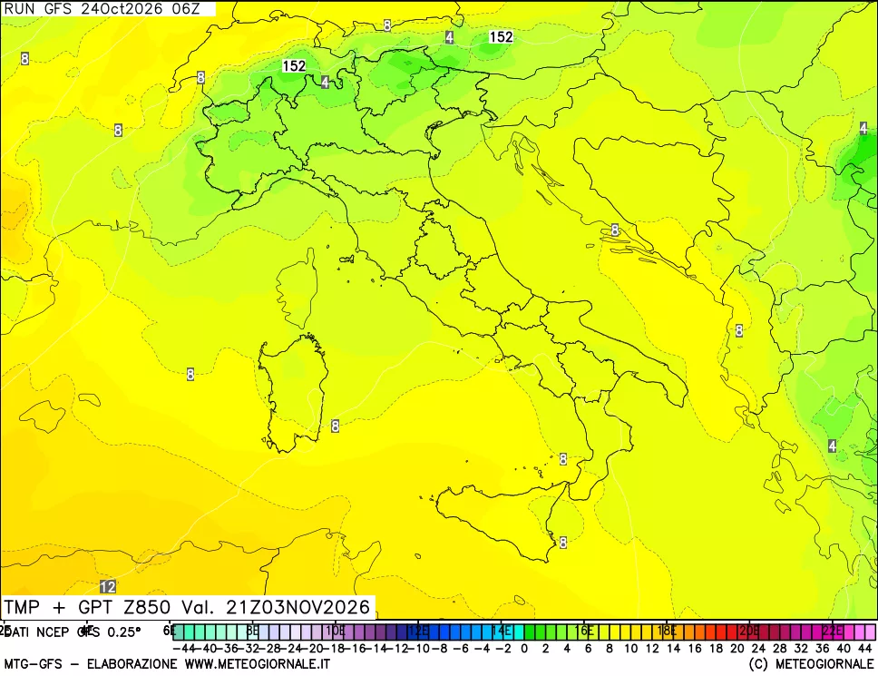 mappa 850 hPa Temp + GPT