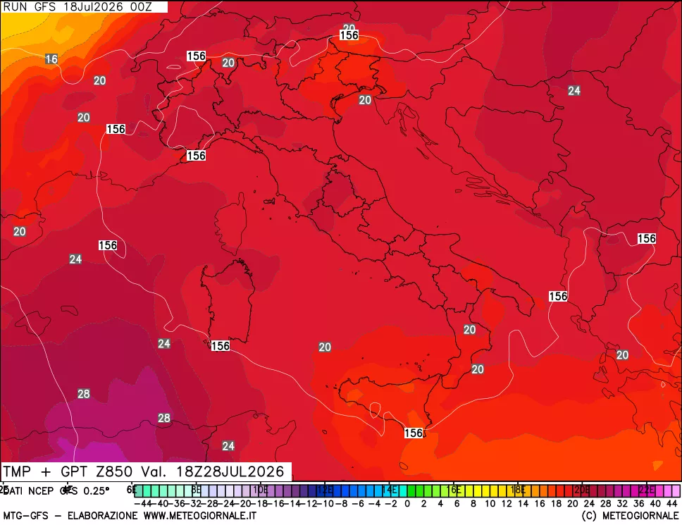 mappa 850 hPa Temp + GPT