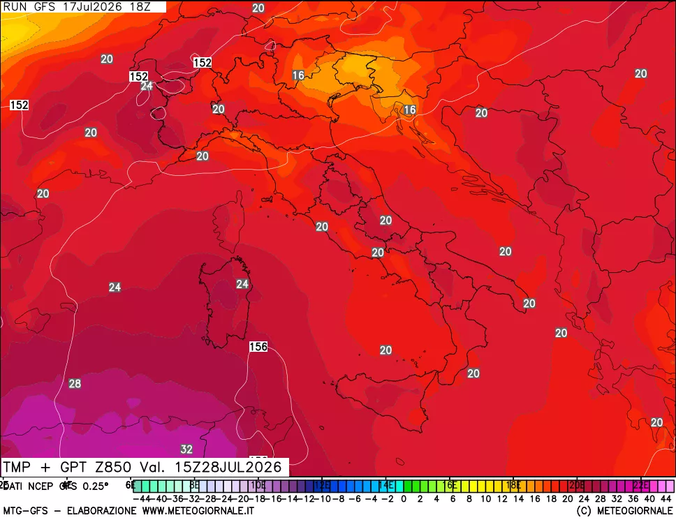 mappa 850 hPa Temp + GPT