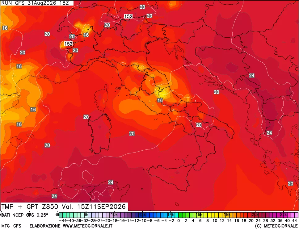 mappa 850 hPa Temp + GPT