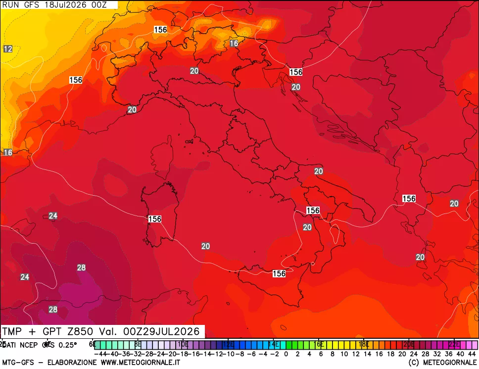 mappa 850 hPa Temp + GPT