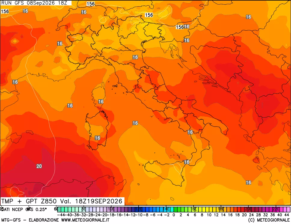 mappa 850 hPa Temp + GPT