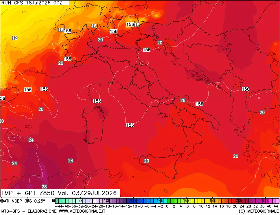 mappa 850 hPa Temp + GPT