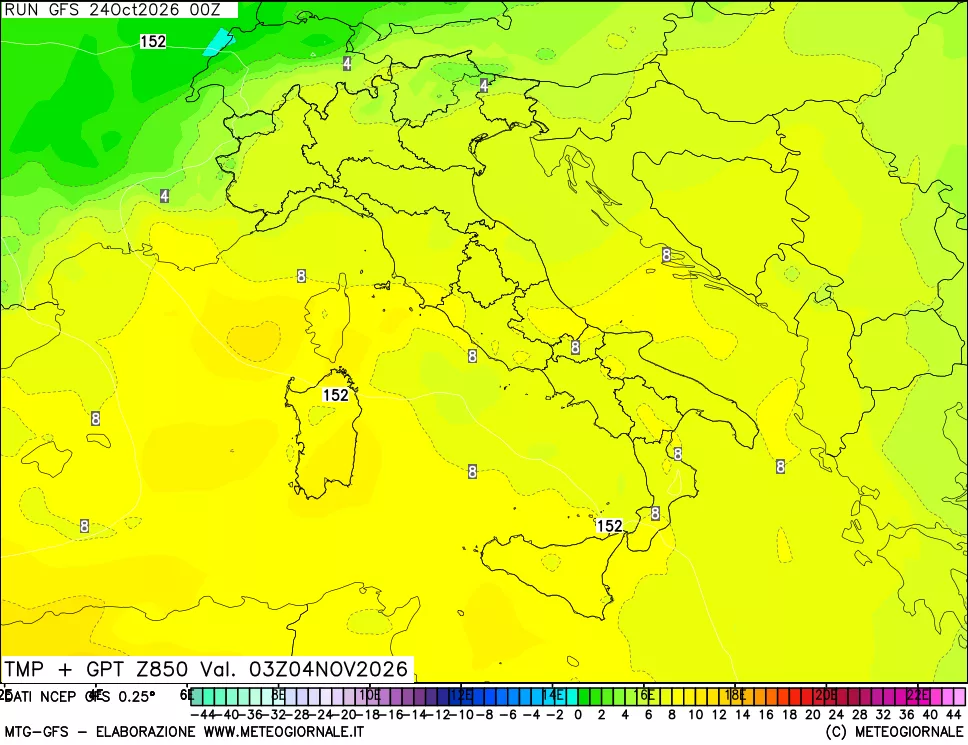 mappa 850 hPa Temp + GPT