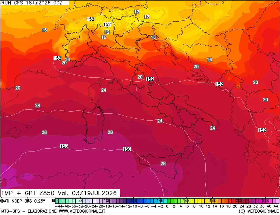 mappa 850 hPa Temp + GPT