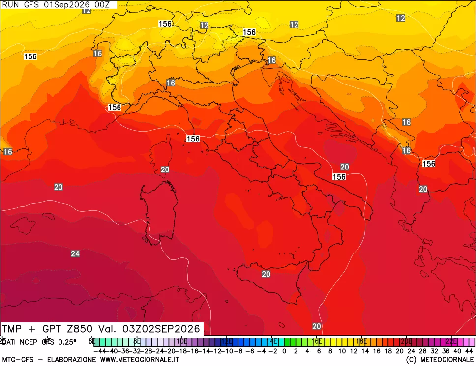 mappa 850 hPa Temp + GPT