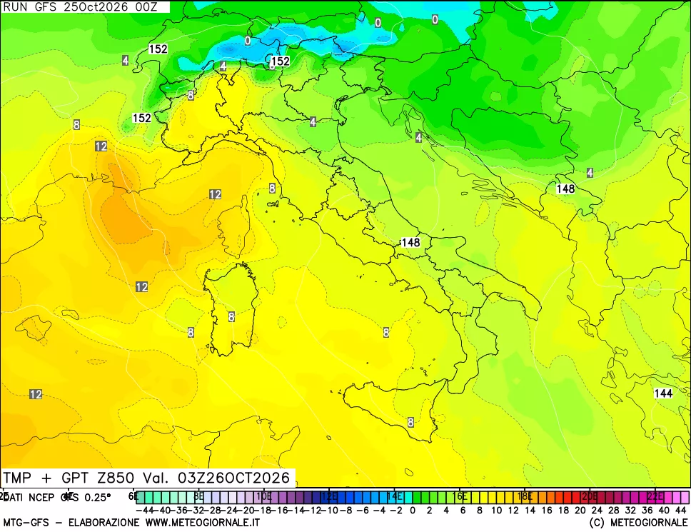 mappa 850 hPa Temp + GPT
