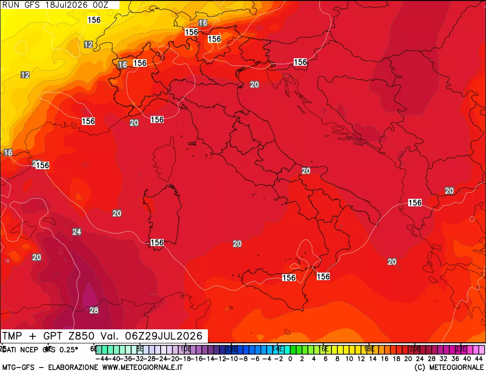 mappa 850 hPa Temp + GPT