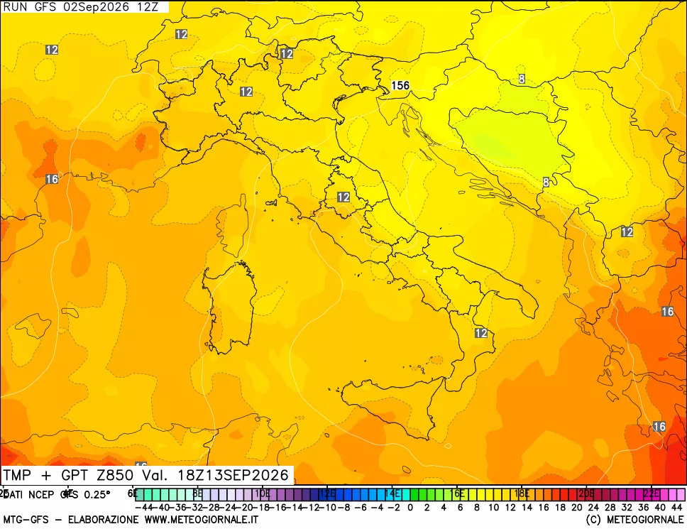mappa 850 hPa Temp + GPT