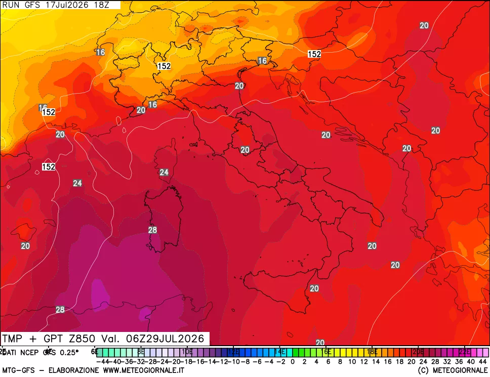 mappa 850 hPa Temp + GPT
