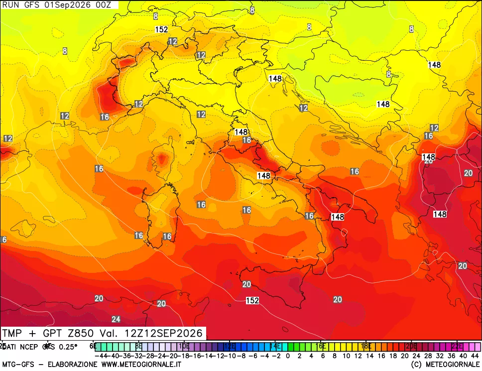 mappa 850 hPa Temp + GPT