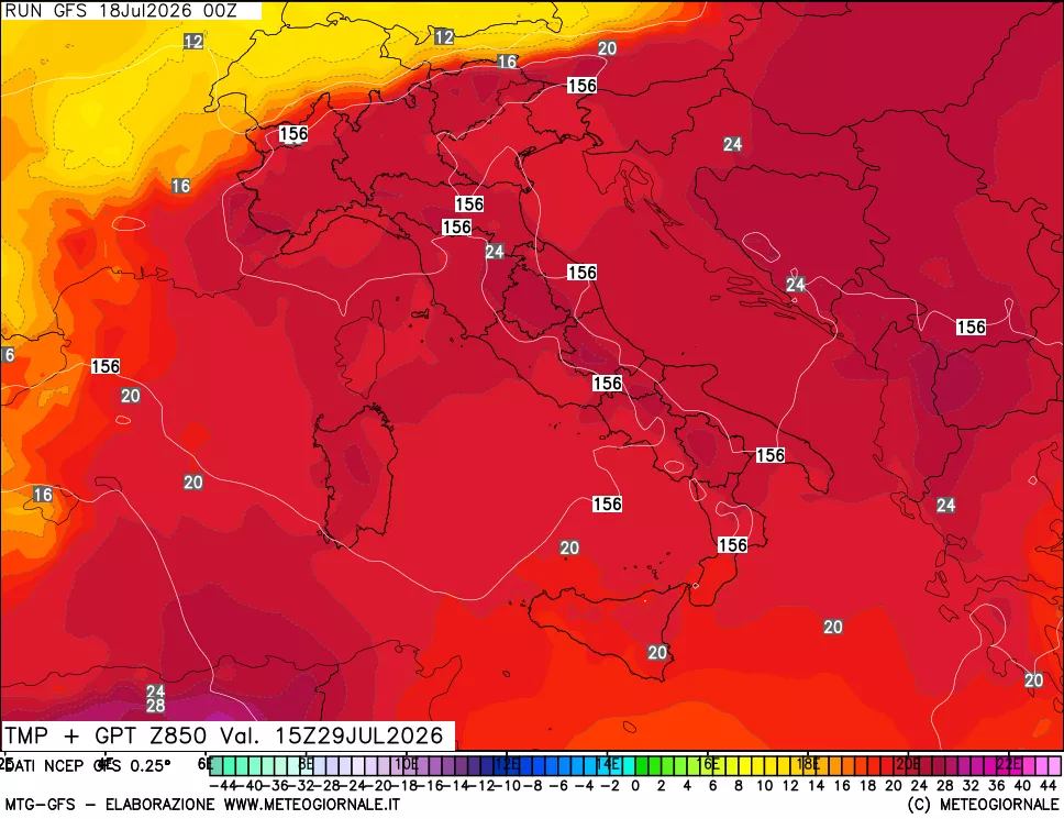 mappa 850 hPa Temp + GPT