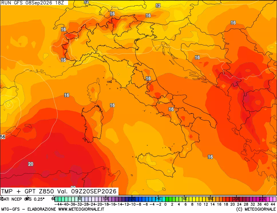 mappa 850 hPa Temp + GPT