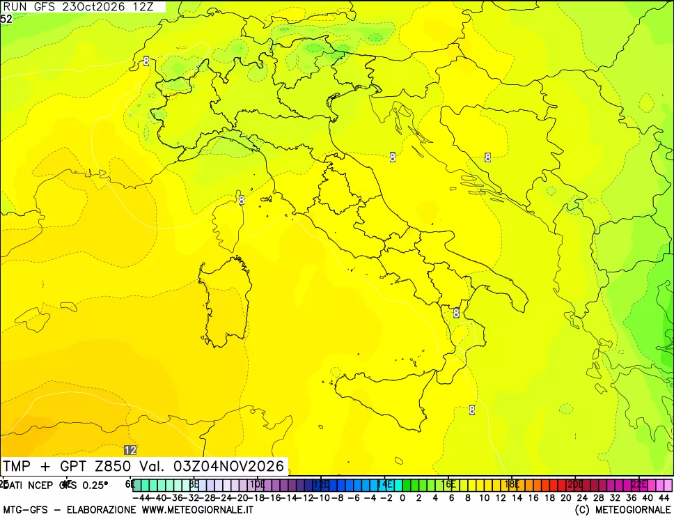 mappa 850 hPa Temp + GPT