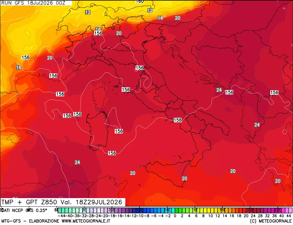 mappa 850 hPa Temp + GPT