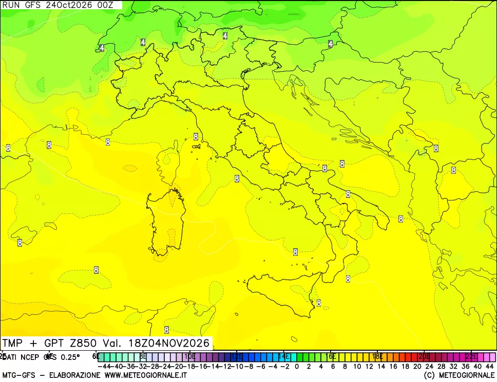 mappa 850 hPa Temp + GPT