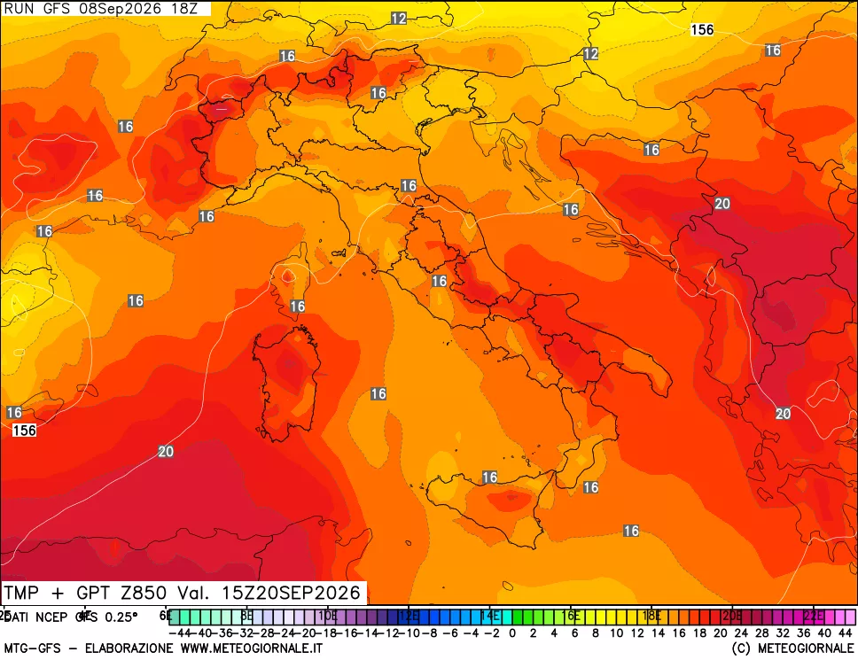 mappa 850 hPa Temp + GPT