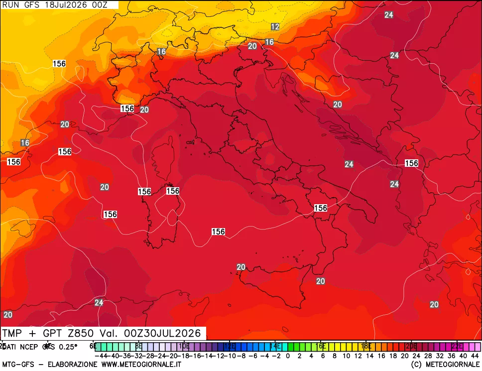 mappa 850 hPa Temp + GPT
