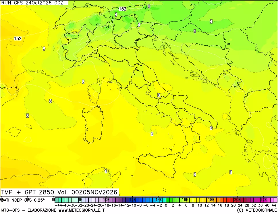 mappa 850 hPa Temp + GPT