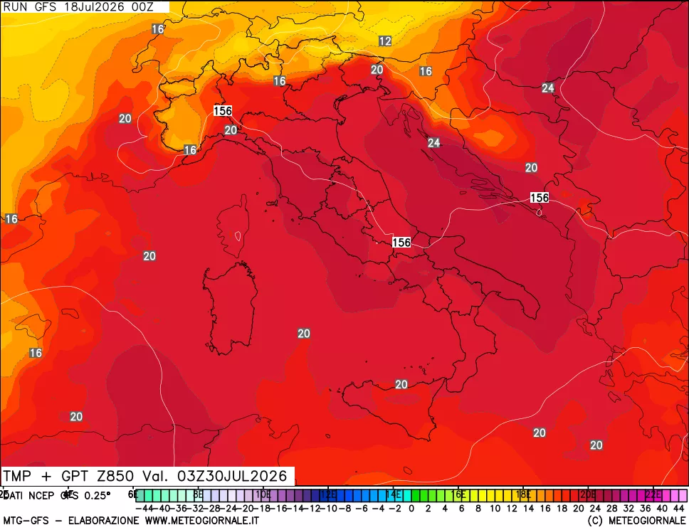 mappa 850 hPa Temp + GPT