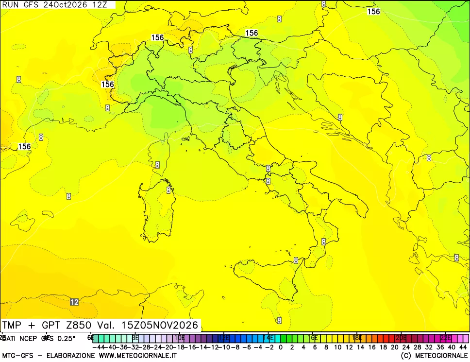 mappa 850 hPa Temp + GPT