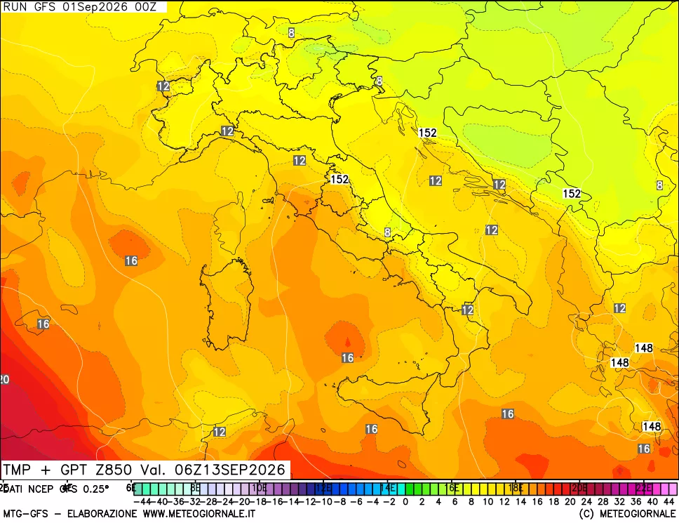 mappa 850 hPa Temp + GPT