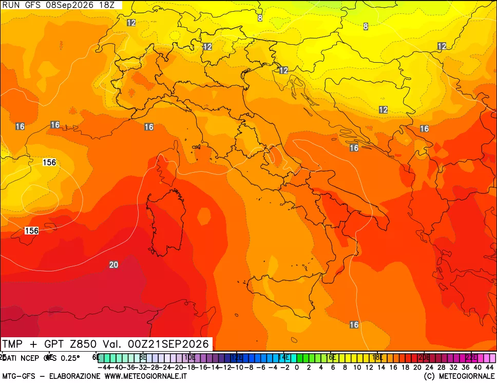 mappa 850 hPa Temp + GPT