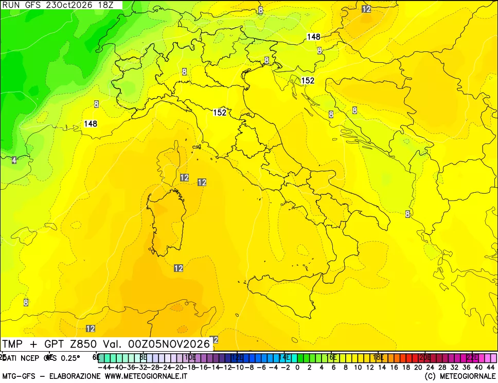 mappa 850 hPa Temp + GPT