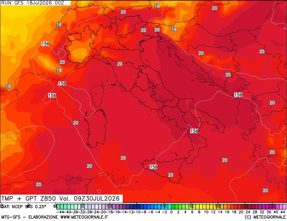 mappa 850 hPa Temp + GPT