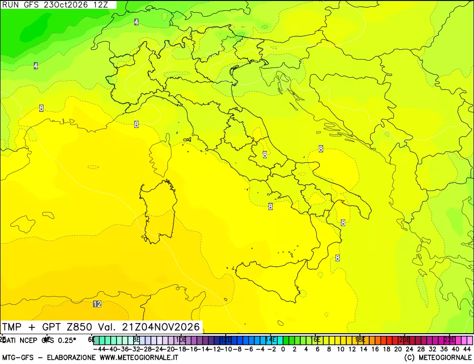 mappa 850 hPa Temp + GPT
