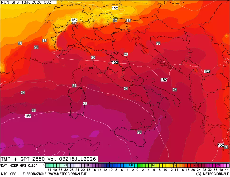 mappa 850 hPa Temp + GPT