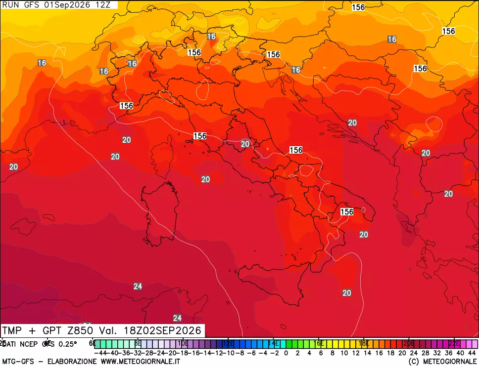 mappa 850 hPa Temp + GPT