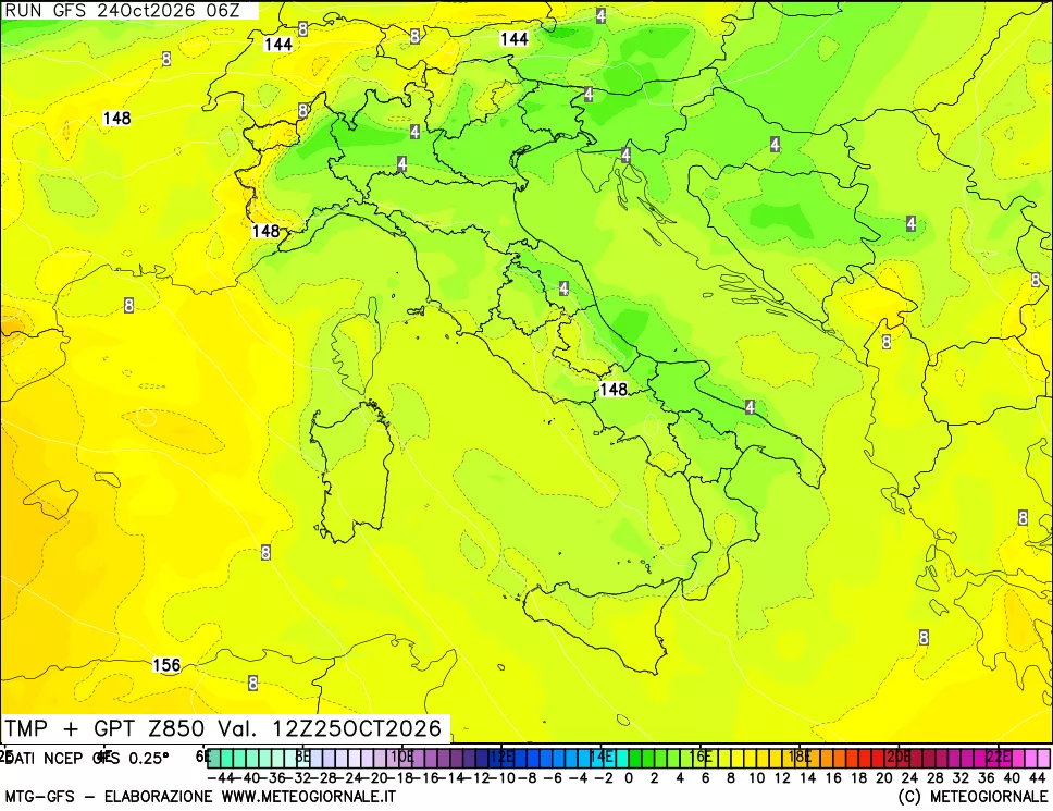 mappa 850 hPa Temp + GPT